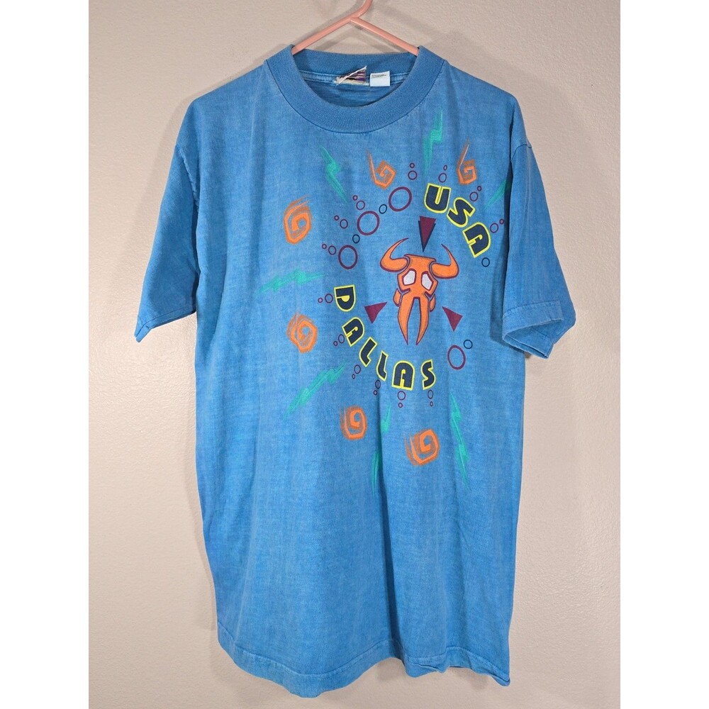 Vintage Rag Poets blue Dallas USA Aztec Southwestern Graphic tee Size Large BW